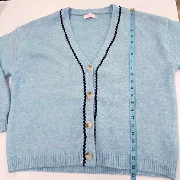 Pink Lily Cardigan Sweater Size M/L pastel Blue Prep Ivy League CURRENT STYLE - Picture 7 of 10